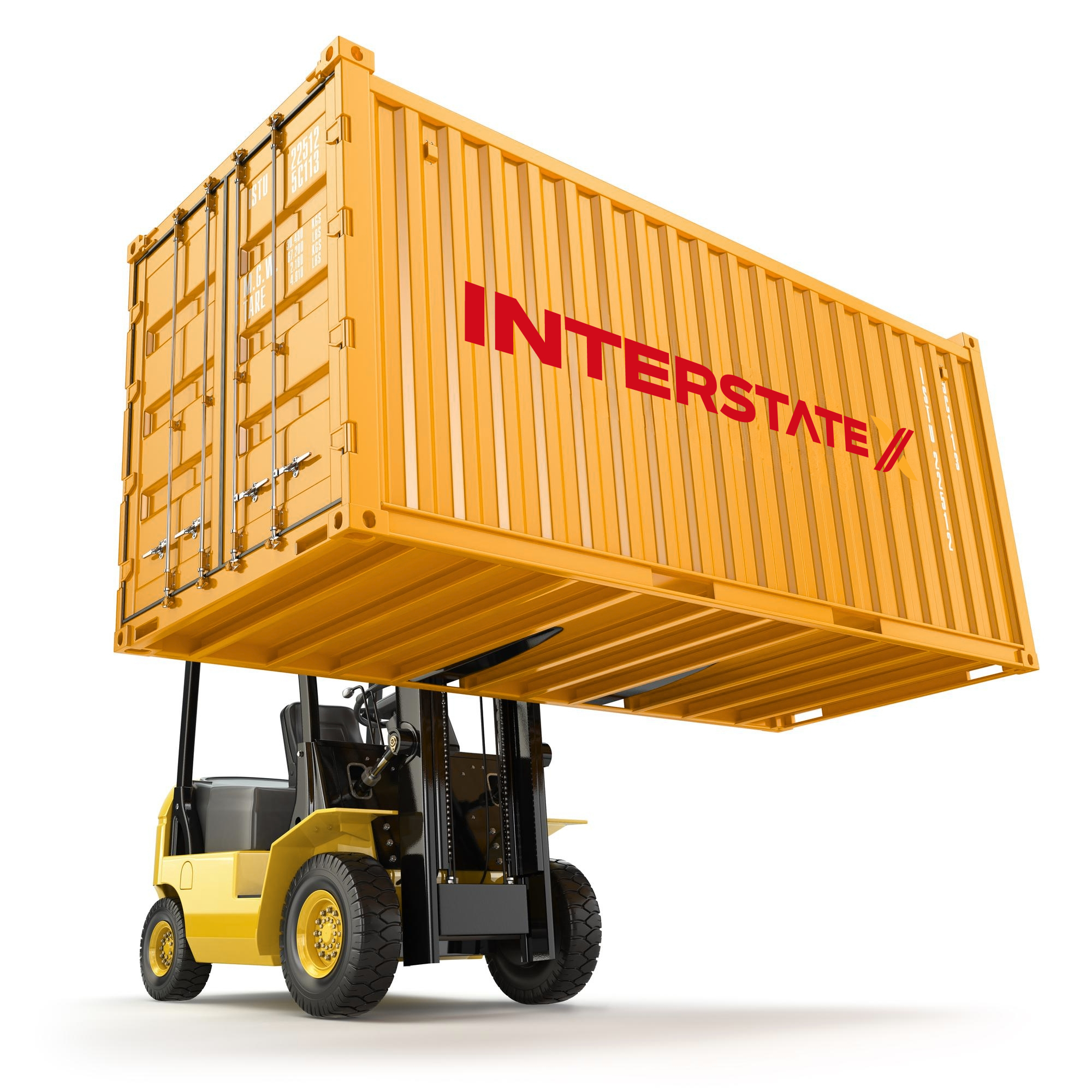 folklift carrying InterstateX container